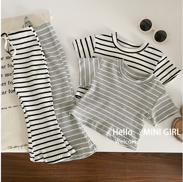 2025夏服新作韓国子供服　女の子　ボーダー　上下セット