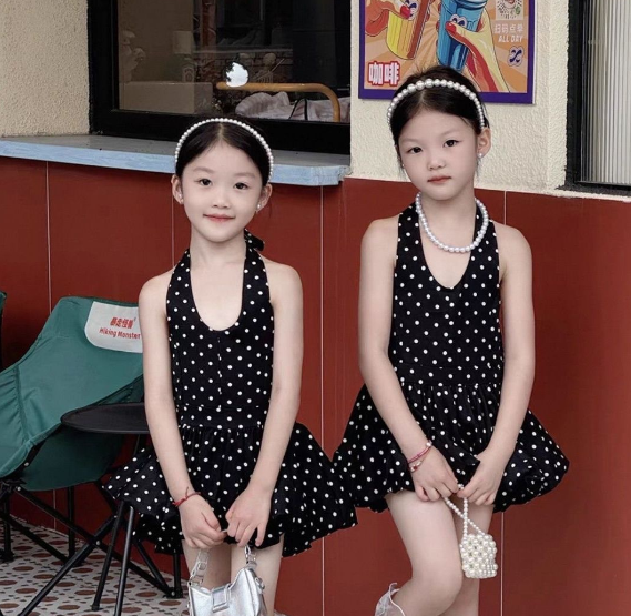 2025夏服新作韓国子供服　ドット柄　ワンピース