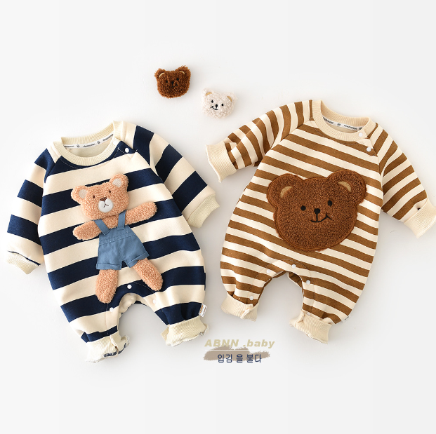 2025秋冬服厚手　新作ベビー服　くまちゃん　ロンパース