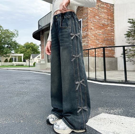 2025秋服新作韓国子供服　リボン　デニムパンツ