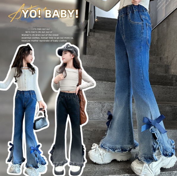 2025秋服新作韓国子供服　リボン付き　デニムパンツ