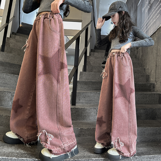 2025秋服新作韓国子供服　星柄　デニムパンツ