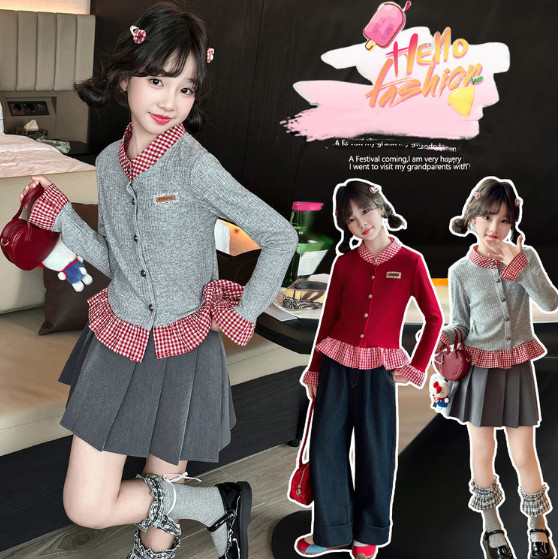 2025秋服新作韓国子供服　チェック柄　トップス