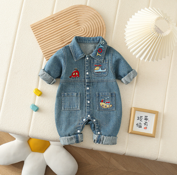 2025秋服新作ベビー服　デニム生地　ロンパース