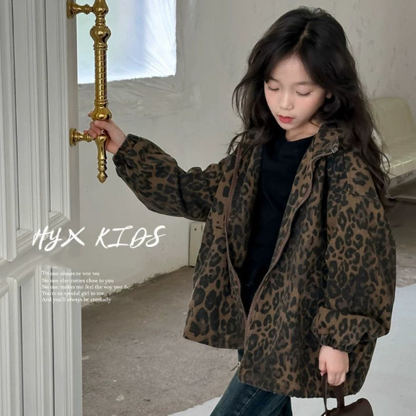 2025秋服新作韓国子供服　女の子　豹柄コート