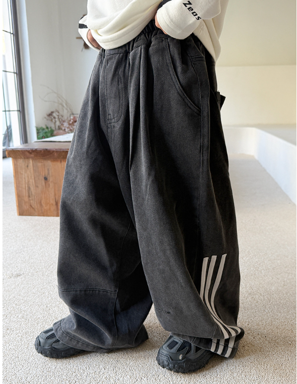 2025秋服新作韓国子供服　ボーダー　デニムパンツ