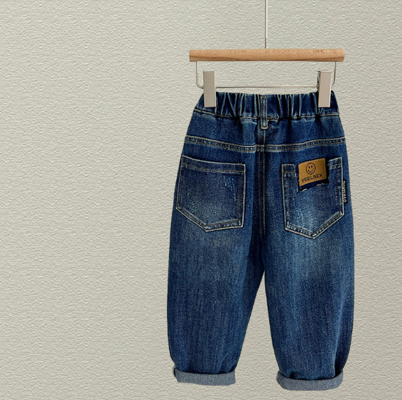 2025秋服新作韓国子供服　Smile柄　デニムパンツ