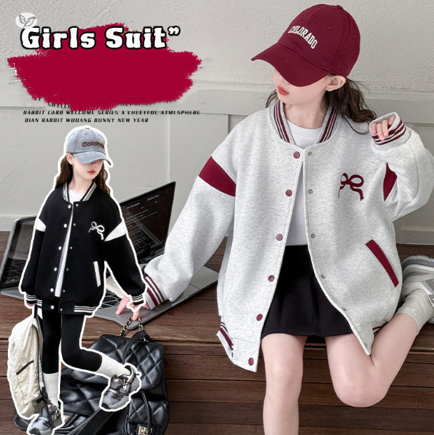 2025秋服新作韓国子供服　リボン柄　刺繍ジャケット