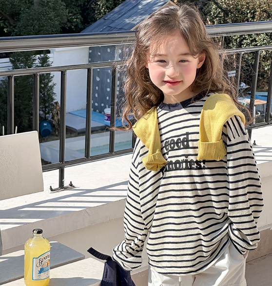 2025秋服新作韓国子供服　英字ロゴ　ボーダー　長袖ｔシャツ