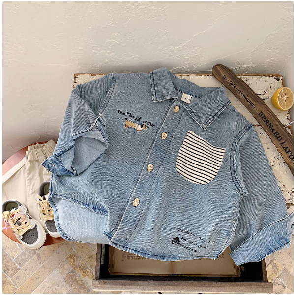 2025秋服新作韓国子供服　デニムシャツ