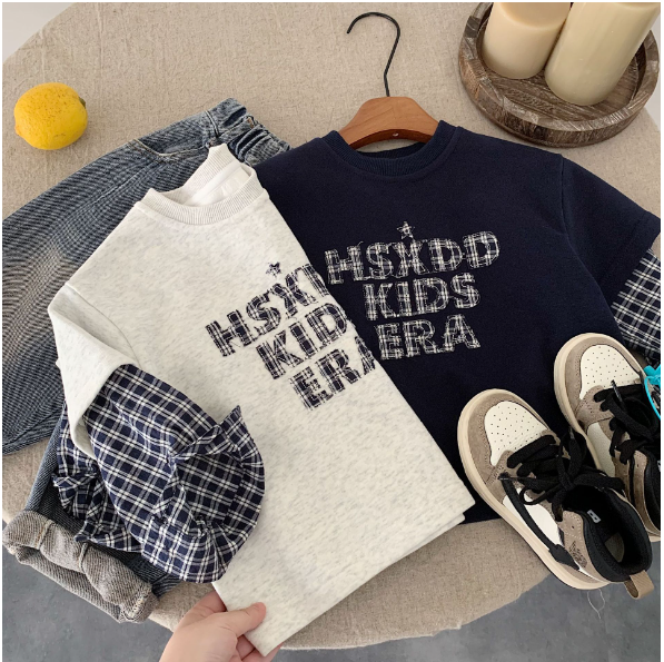 2025秋服新作韓国子供服　偽二重袖　トレーナー