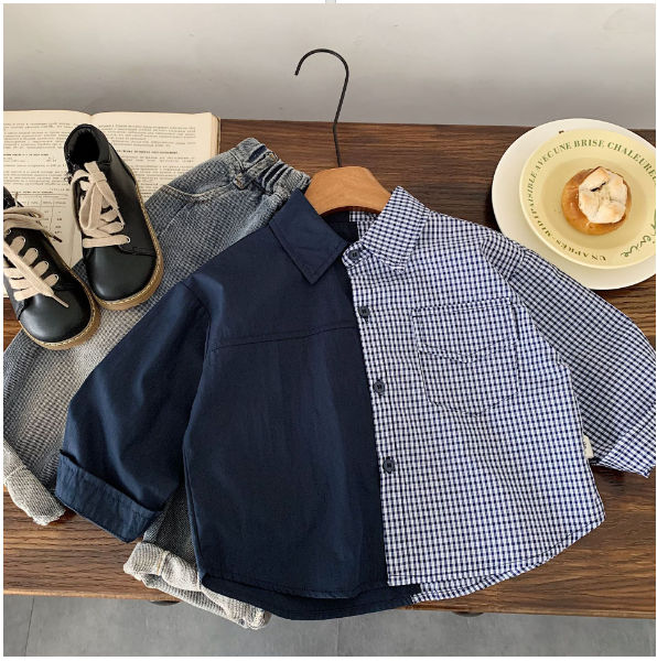 2025秋服新作韓国子供服　チェック柄　ブラウス