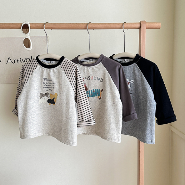 2025秋服新作韓国子供服　3色長袖ｔシャツ