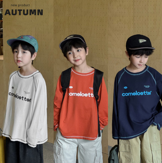 2025秋服新作韓国子供服　英字ロゴ　長袖ｔシャツ