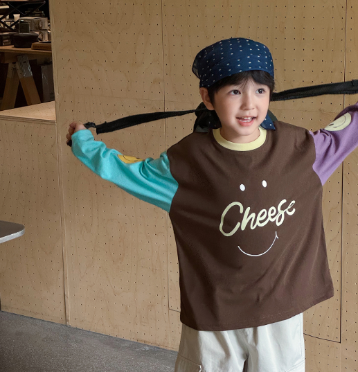 2025秋服新作韓国子供服  Cheese柄　長袖Ｔシャツ