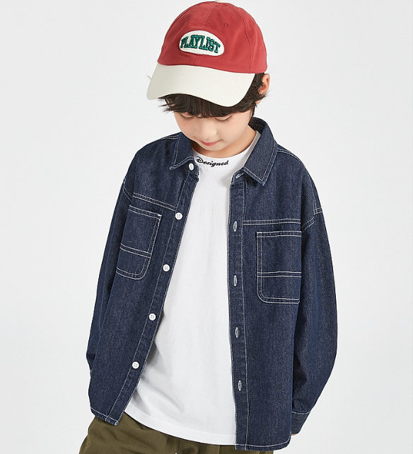 2025秋服新作韓国子供服　デニム生地シャツ