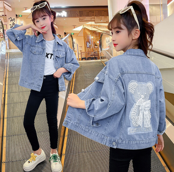 2025秋服新作韓国子供服　くまちゃん柄　デニムジャケット