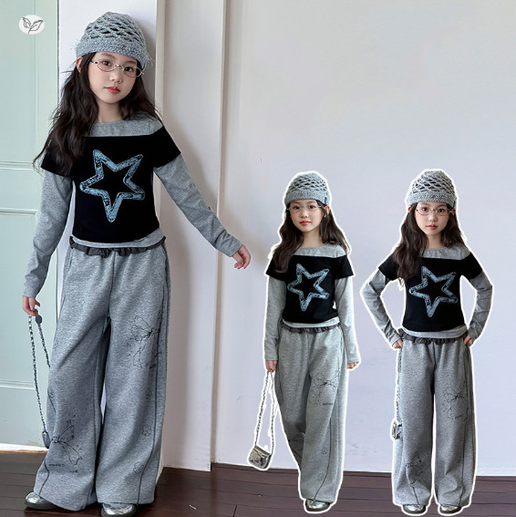 2025秋服新作韓国子供服　星柄トップス
