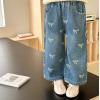 2025秋服新作韓国子供服　リボン柄　デニムパンツ