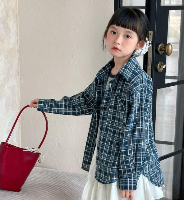 2025秋服新作韓国子供服　チェック柄　ブラウス