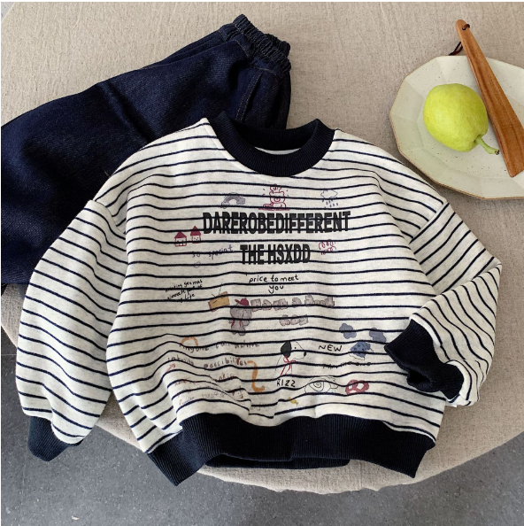 2025冬服新作韓国子供服　ボーダー　トレーナー