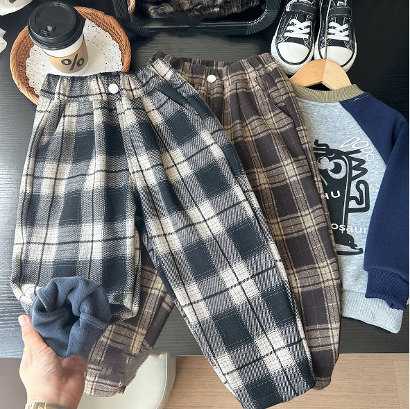 2025冬服新作韓国子供服　チェック柄パンツ