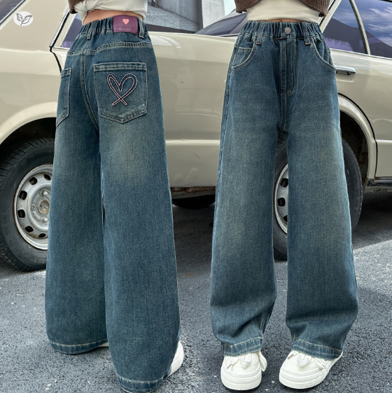 2025冬服新作韓国子供服　女の子　デニムパンツ