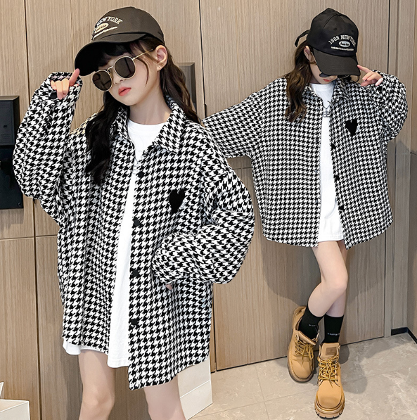 2026春服新作韓国子供服　千鳥格子柄　ブラウス