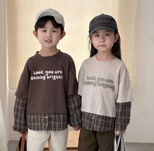 2026春服新作韓国子供服　チェック柄　トップス