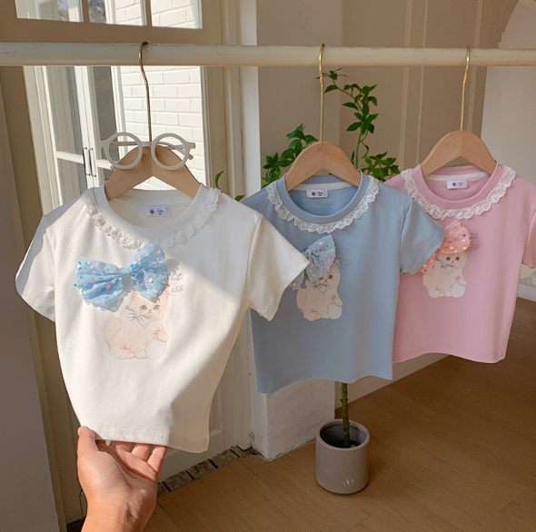 2026夏服新作韓国子供服　Cat柄　半袖Ｔシャツ