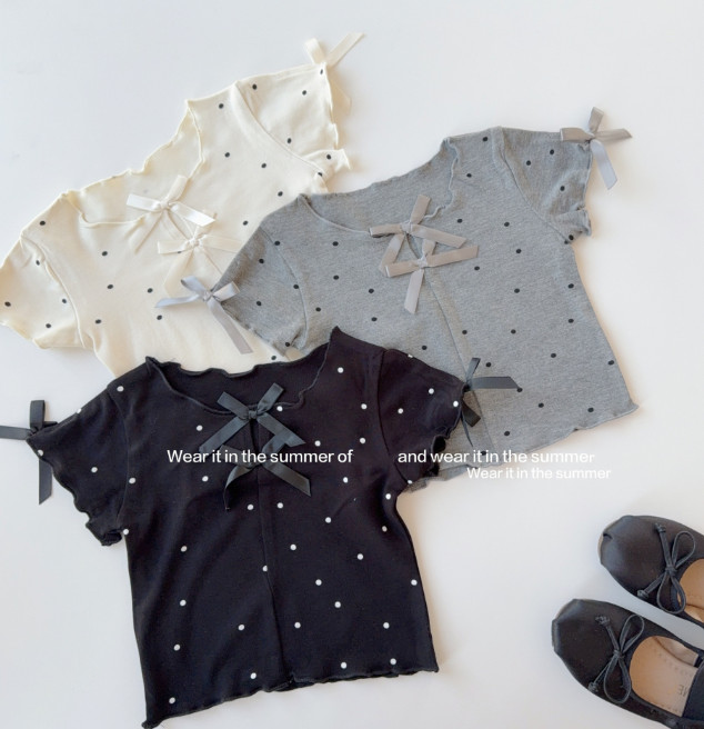 2026夏服新作韓国子供服　リボン柄　半袖ｔシャツ